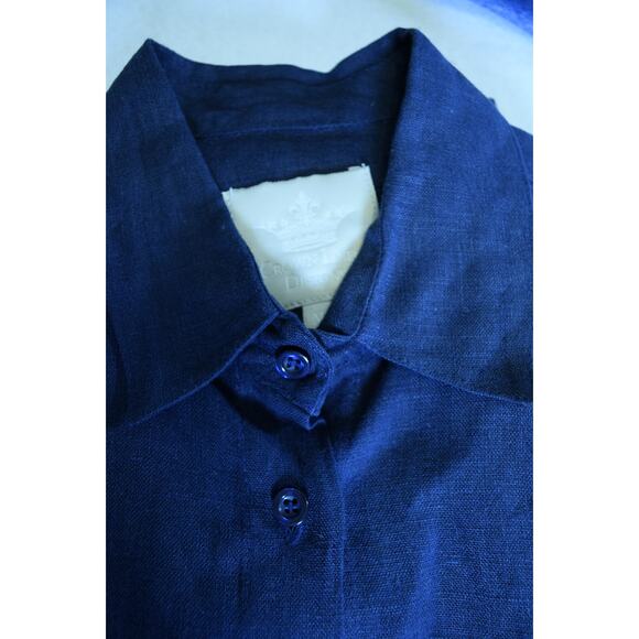 Crown Linen Designs 100% Linen Navy Men's Dress Button Up Shirt Long Sleeve Sz M - Picture 4 of 10